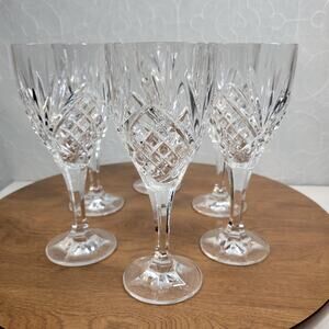 Vintage Shannon Crystal Irish Wine Glasses Goblets Set of 6 Diamond Starburst